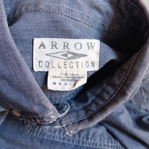 Vintage 1990's Chambray Denim Arrow Work Shirt Mens Medium - Picture 3 of 7